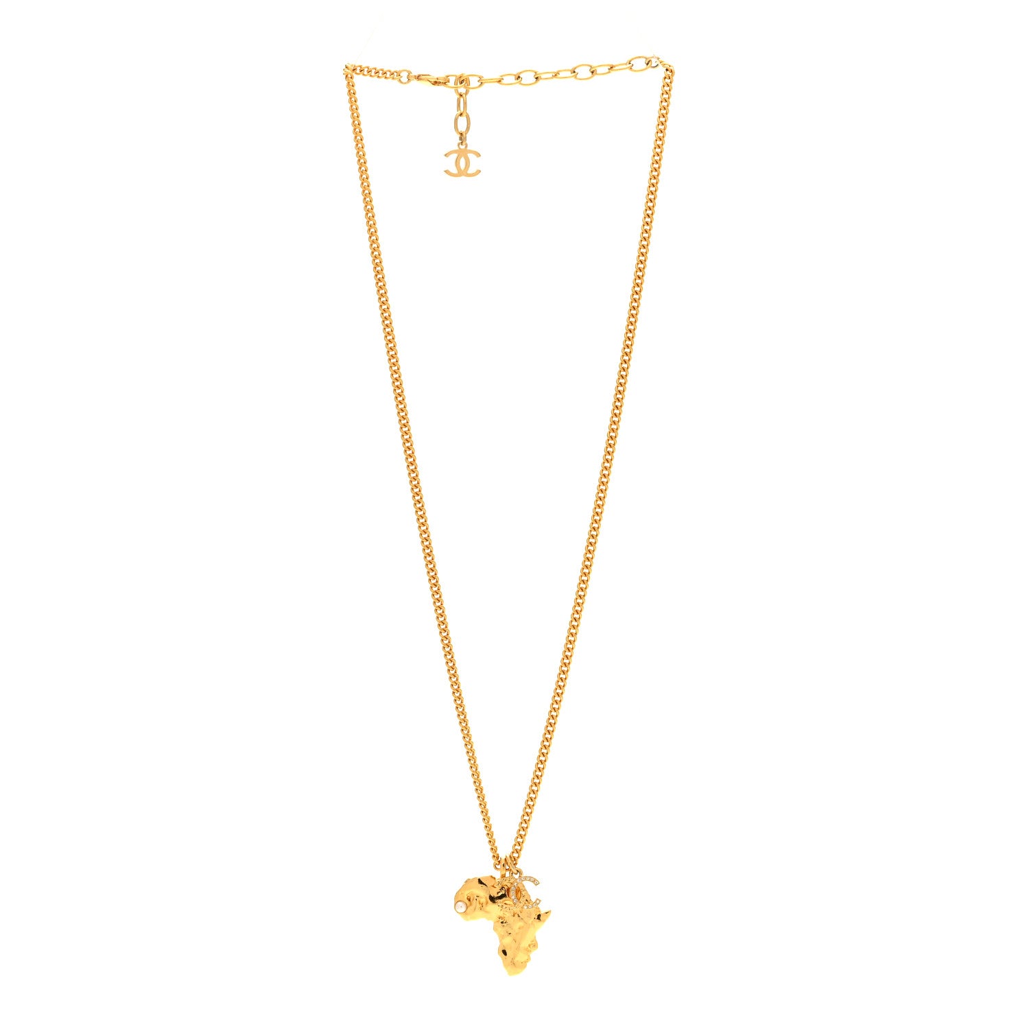 Chanel Crystal Pearl CC Africa Pendant Necklace Gold White 3 of 6