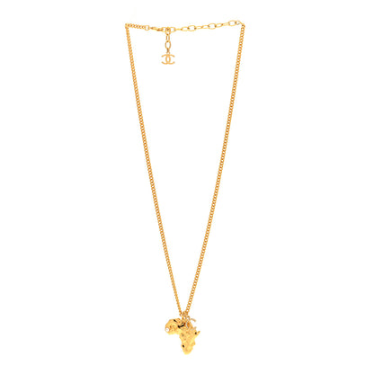 Chanel Crystal Pearl CC Africa Pendant Necklace Gold White 3 of 6