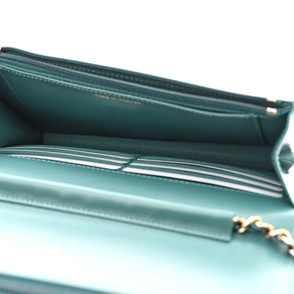 Chanel Shaded Patent Calfskin Quilted Wallet On Chain WOC Green Blue 5 of 12
