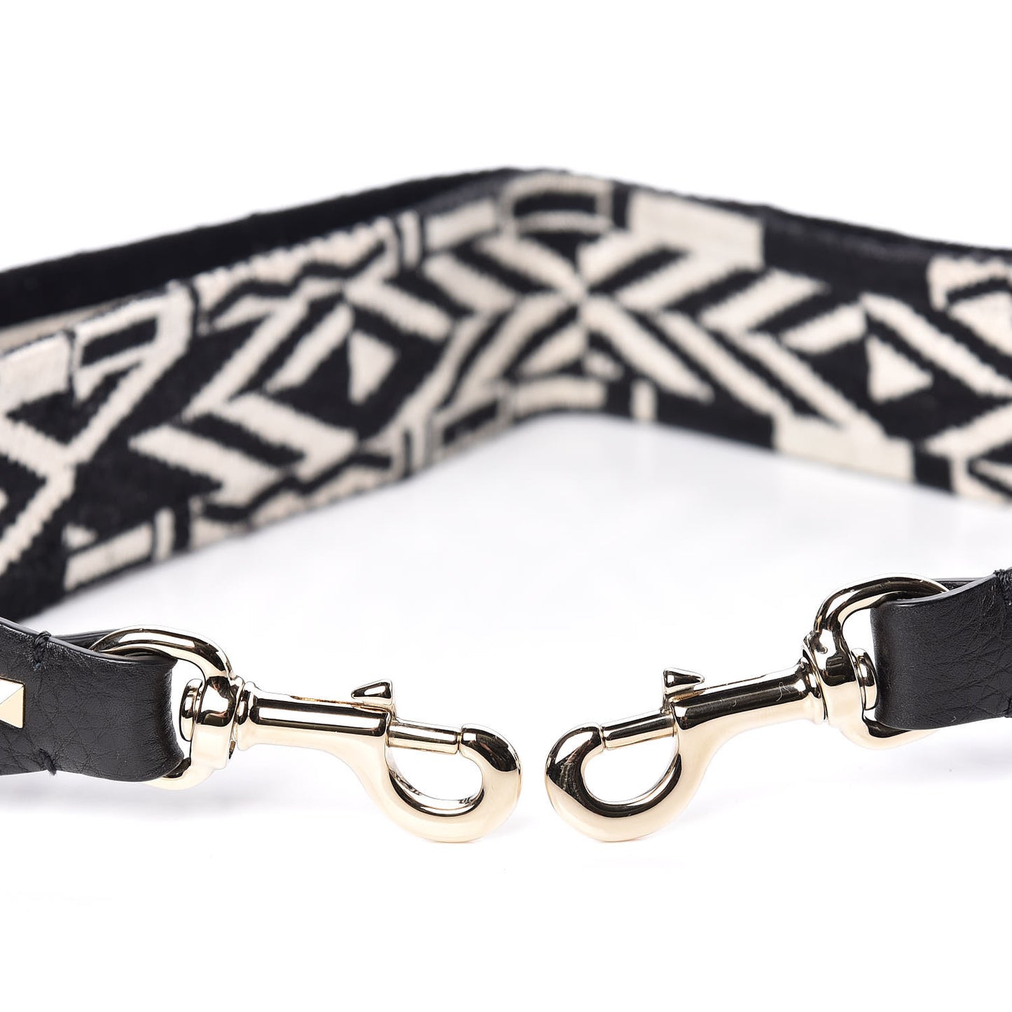 Canvas Geometric Embroidered Rockstud Guitar Strap Black White