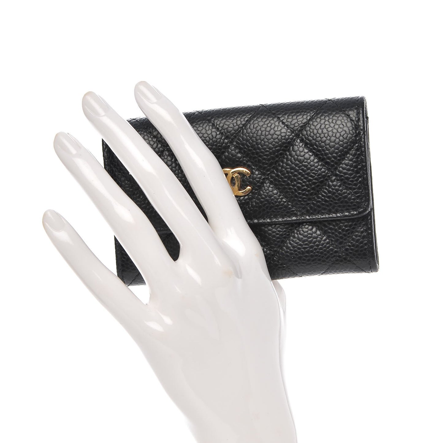 Caviar Quilted Flap Card Holder Black
