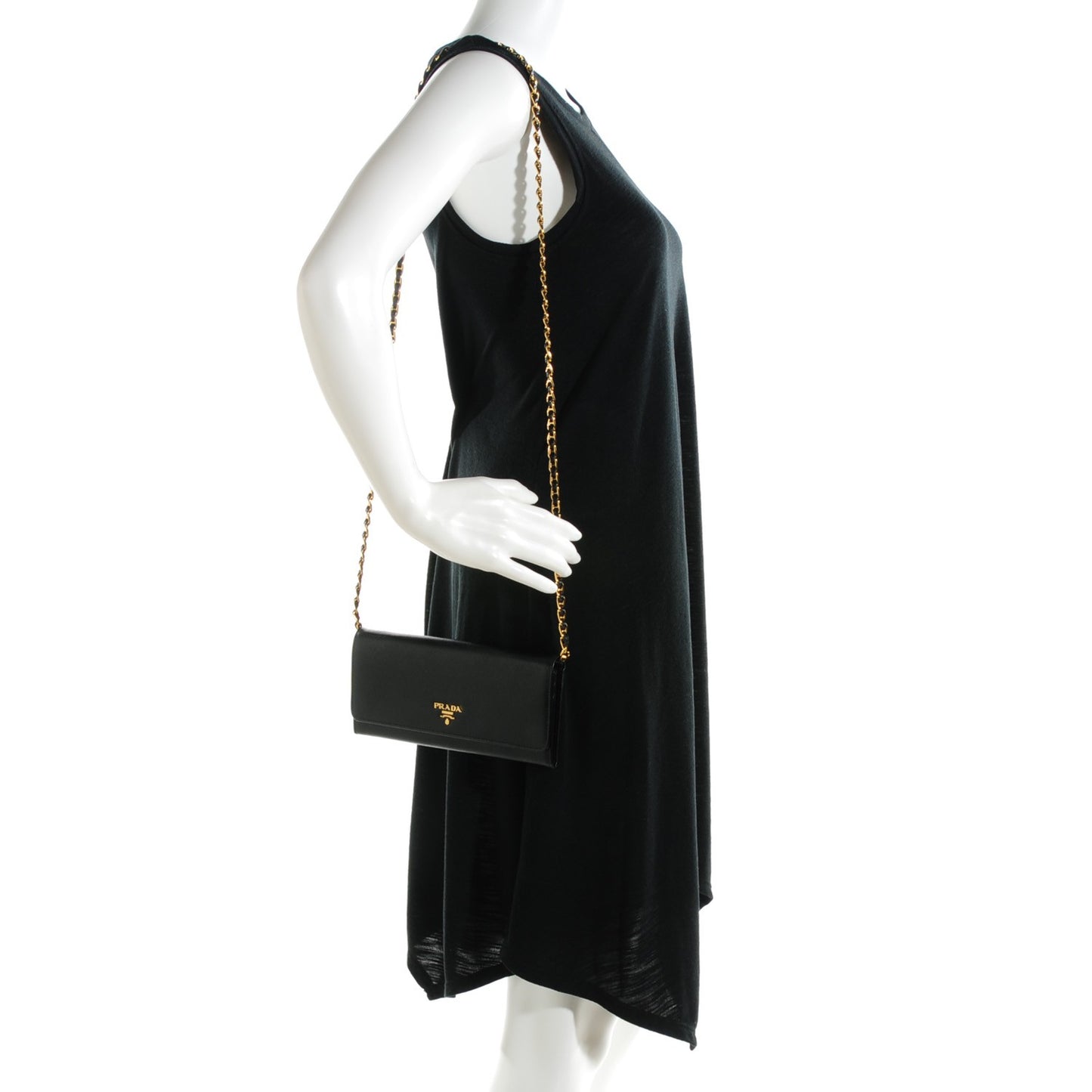 Saffiano Metal Oro Chain Wallet Nero Black