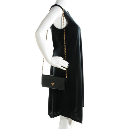 Prada Saffiano Metal Oro Chain Wallet Nero Black 2 of 7