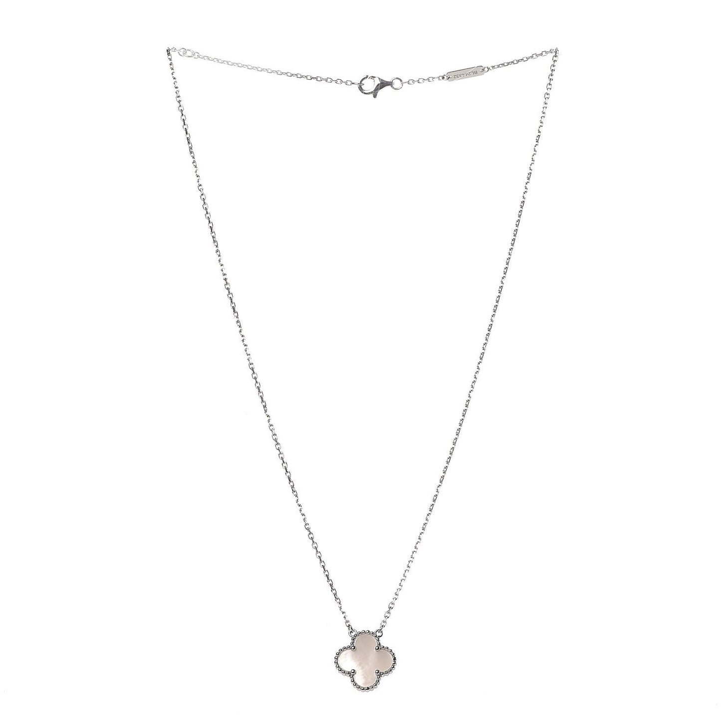 18K White Gold Mother of Pearl Vintage Alhambra Pendant Necklace