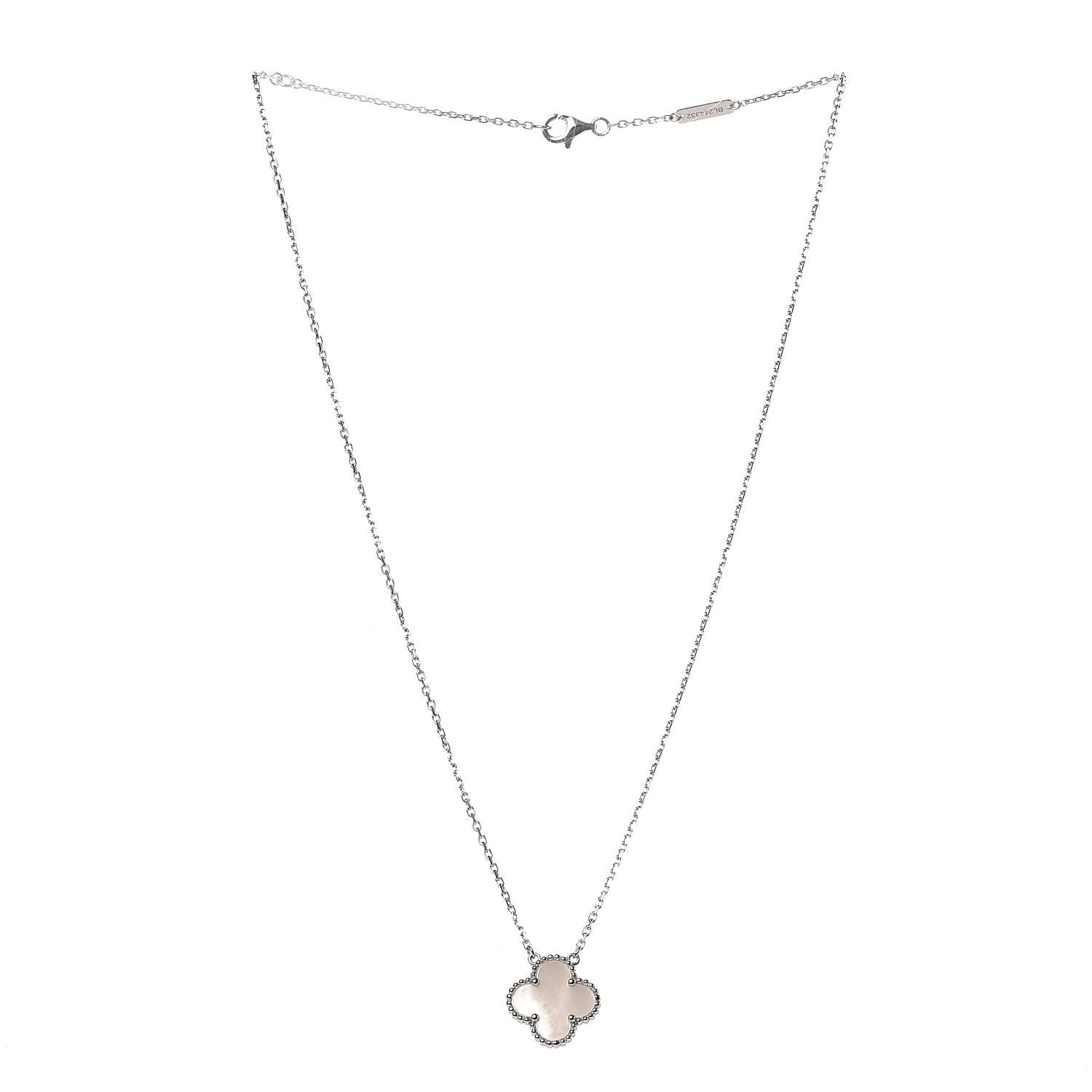 Van Cleef & Arpels 18K White Gold Mother of Pearl Vintage Alhambra Pendant Necklace 3 of 8
