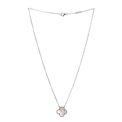 Van Cleef & Arpels 18K White Gold Mother of Pearl Vintage Alhambra Pendant Necklace 3 of 8