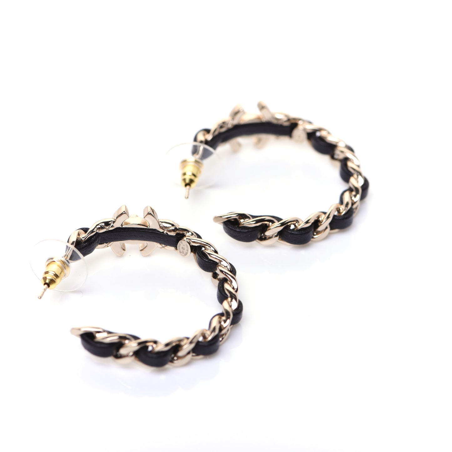Lambskin CC Turnlock Chain Hoop Earrings Gold Black