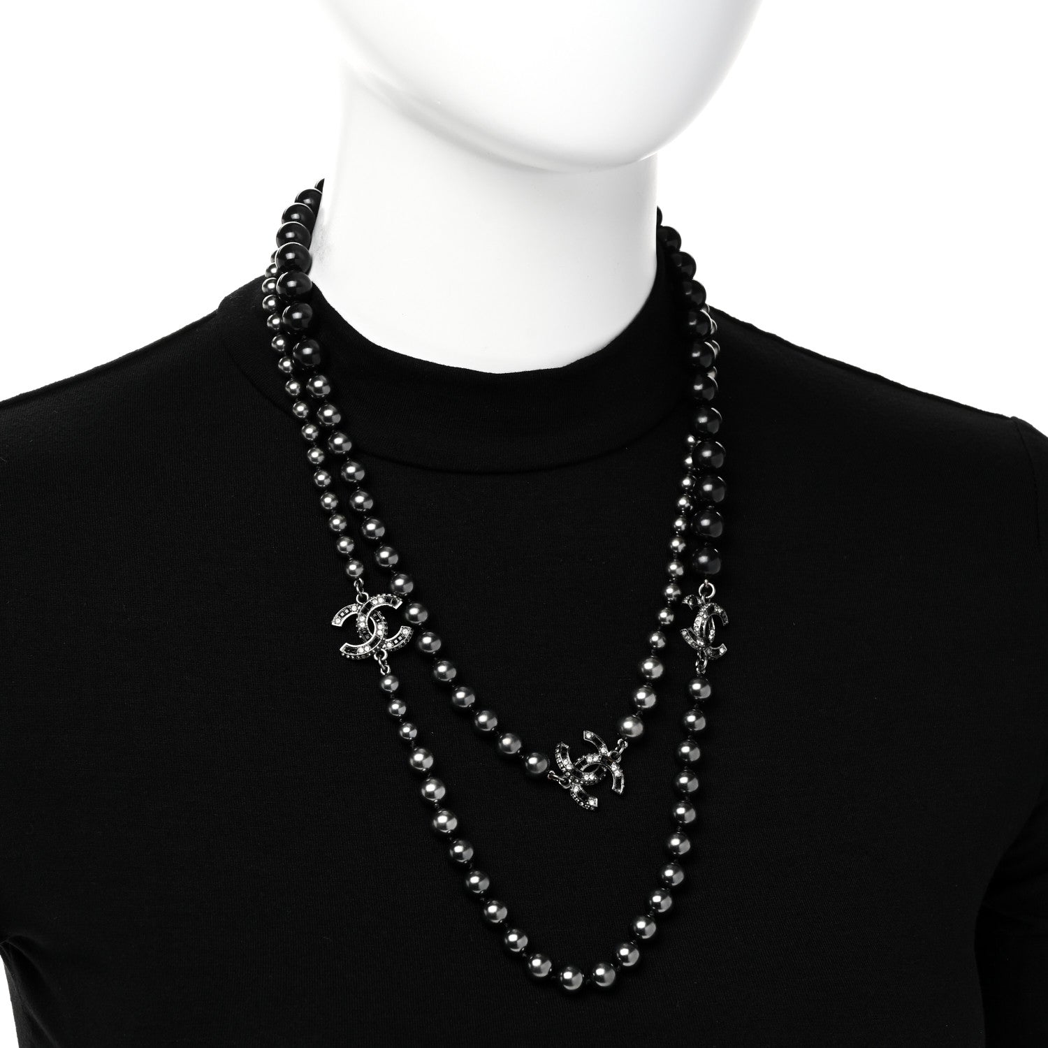 Chanel Ruthenium Crystal Pearl Beaded CC Long Necklace 2 of 6