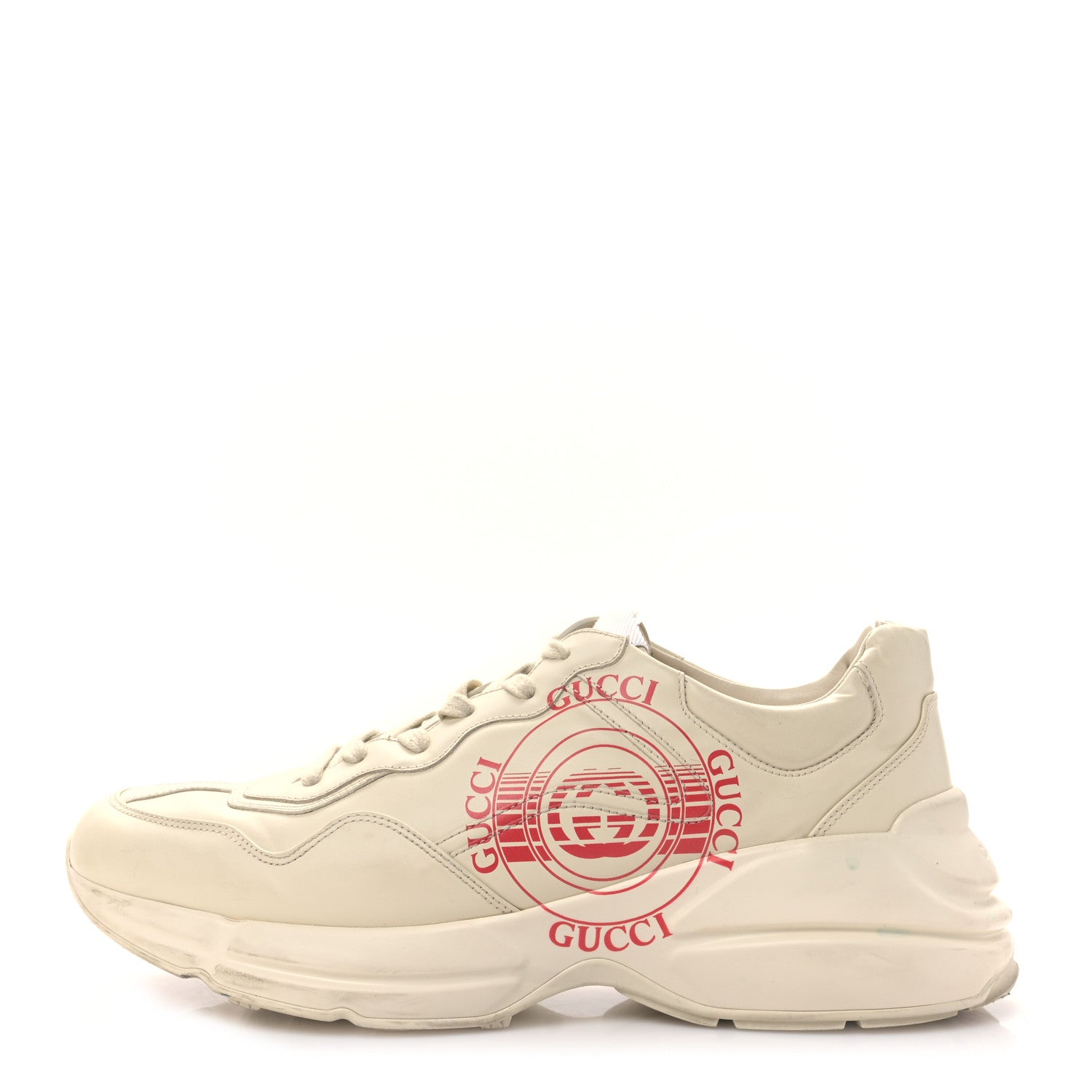 Gucci Calfskin Mens Gucci Disk Rhyton Sneaker 11 Ivory Red 1 of 9