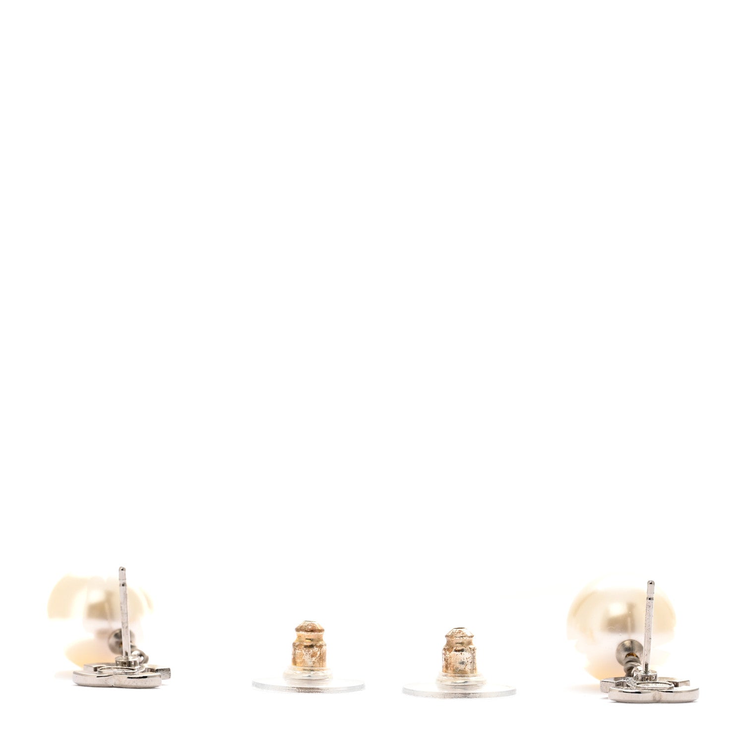 Chanel Crystal Pearl CC Drop Earrings Silver Pearly White 3 of 5