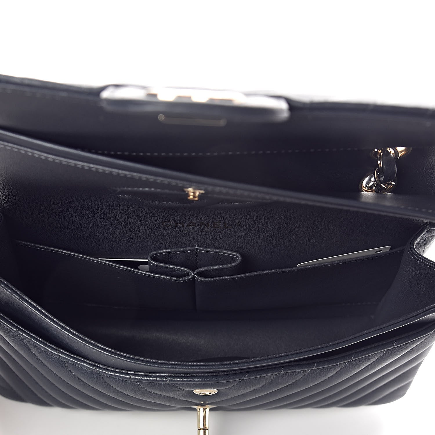 Chanel Lambskin Chevron Quilted Medium Double Flap Navy Blue 5 of 10