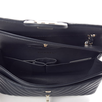 Chanel Lambskin Chevron Quilted Medium Double Flap Navy Blue 5 of 10