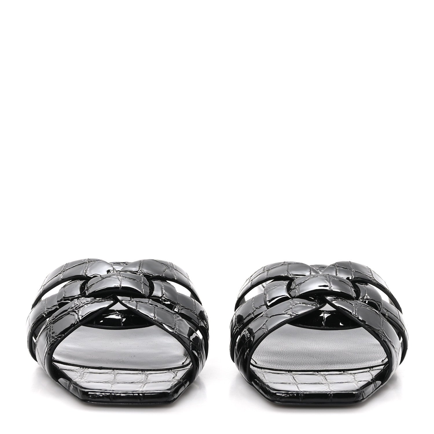 Saint Laurent Patent Croc Embossed Tribute 05 Slide Sandals 38 Black 2 of 10
