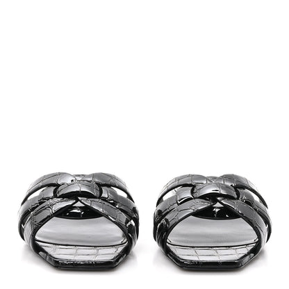Saint Laurent Patent Croc Embossed Tribute 05 Slide Sandals 38 Black 2 of 10