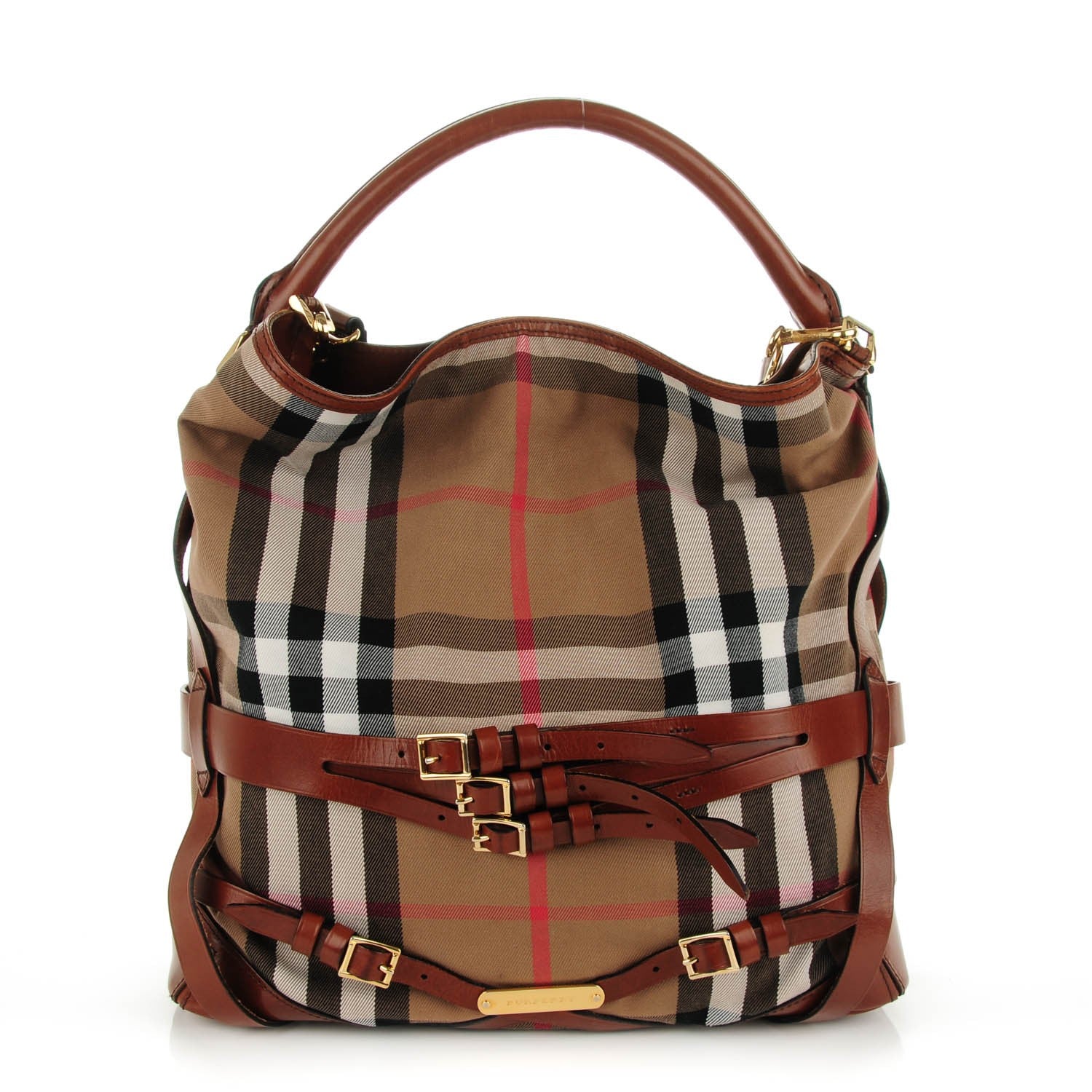 Burberry House Check Bridle Calfskin Medium Gosford Hobo Dark Tan 1 of 11