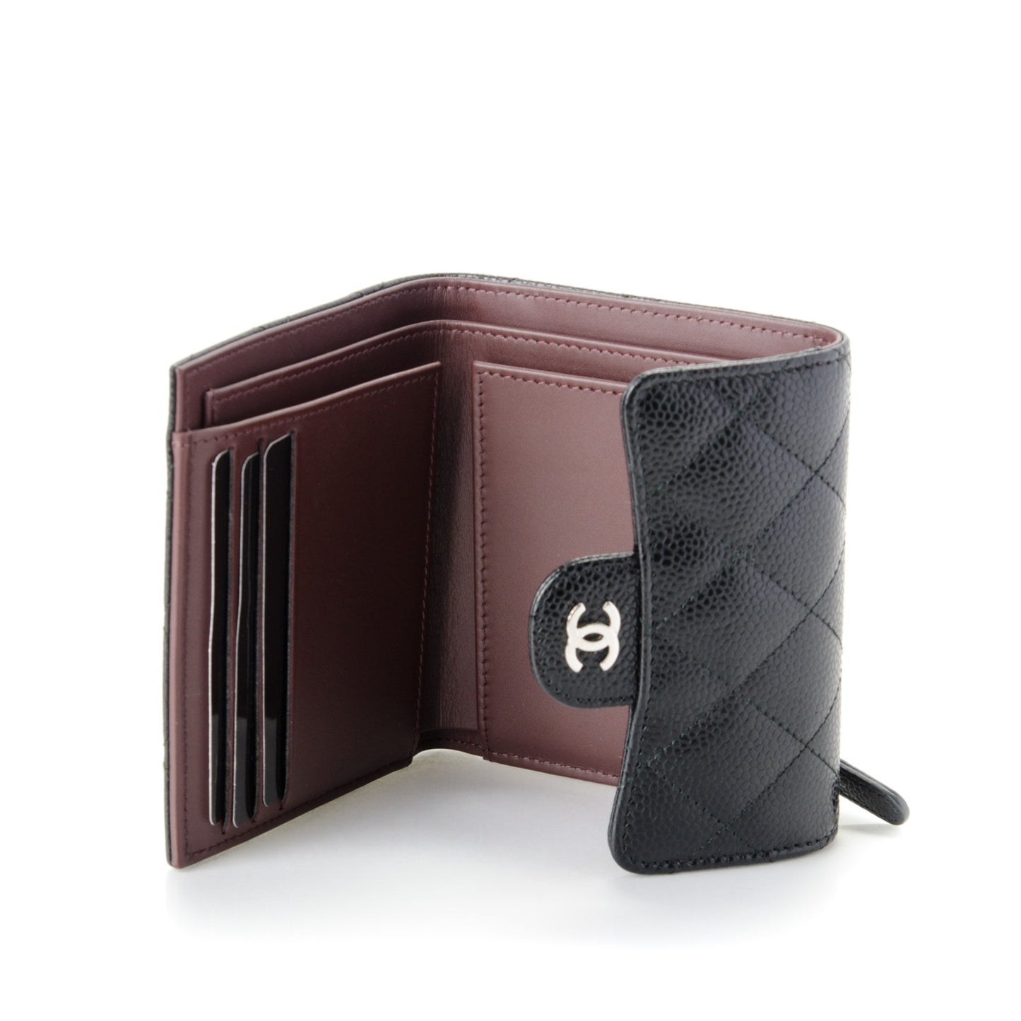 Caviar Quilted Compact Flap Wallet Black