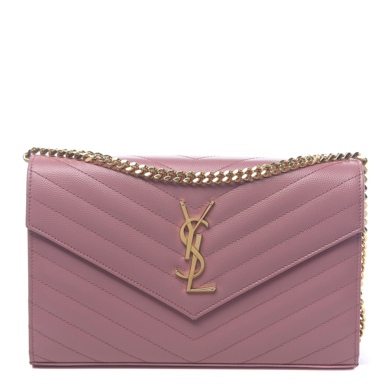 Saint Laurent Grain De Poudre Matelasse Chevron Monogram Chain Wallet Tender Pink 1 of 12