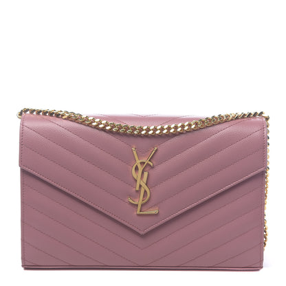 Saint Laurent Grain De Poudre Matelasse Chevron Monogram Chain Wallet Tender Pink 1 of 12