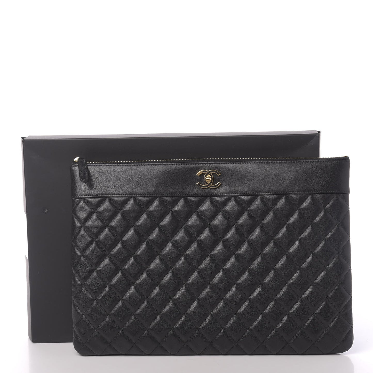 Lambskin Quilted Large Vintage Mademoiselle Cosmetic Case Black