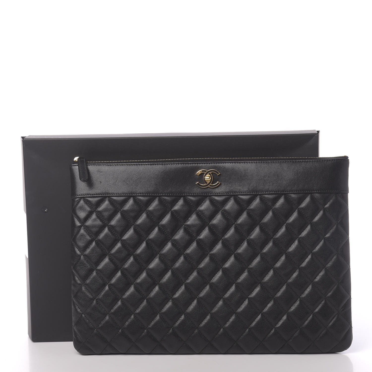 Chanel Lambskin Quilted Large Vintage Mademoiselle Cosmetic Case Black 11 of 11