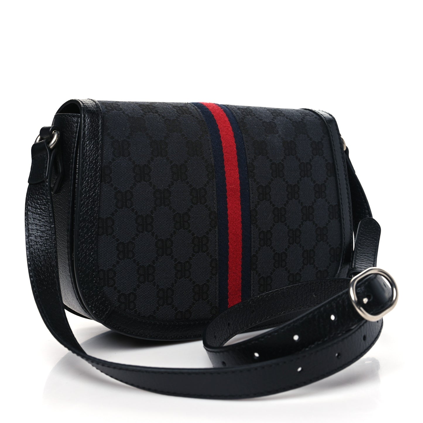 X BALENCIAGA BB Supreme Monogram Web Ophidia Shoulder Bag Black