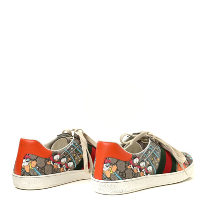 Gucci X DISNEY GG Supreme Monogram Web Donald Duck Mens Ace Sneakers 10 Beige New Acero Orange 4 of 8