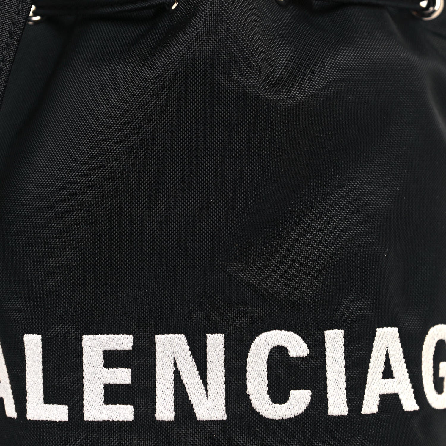 Balenciaga Recycled Sport Nylon Logo Embroidered Wheel Drawstring Bucket Bag XS Black 7 of 10