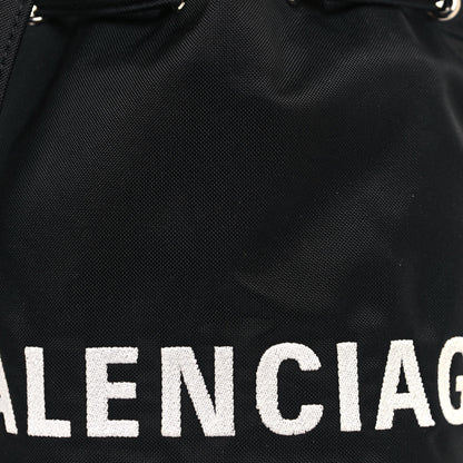 Balenciaga Recycled Sport Nylon Logo Embroidered Wheel Drawstring Bucket Bag XS Black 7 of 10