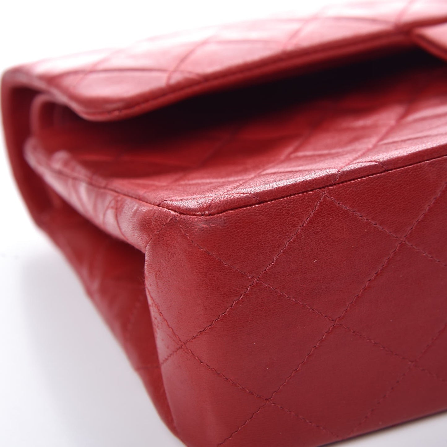 Lambskin Quilted Medium Double Flap Red