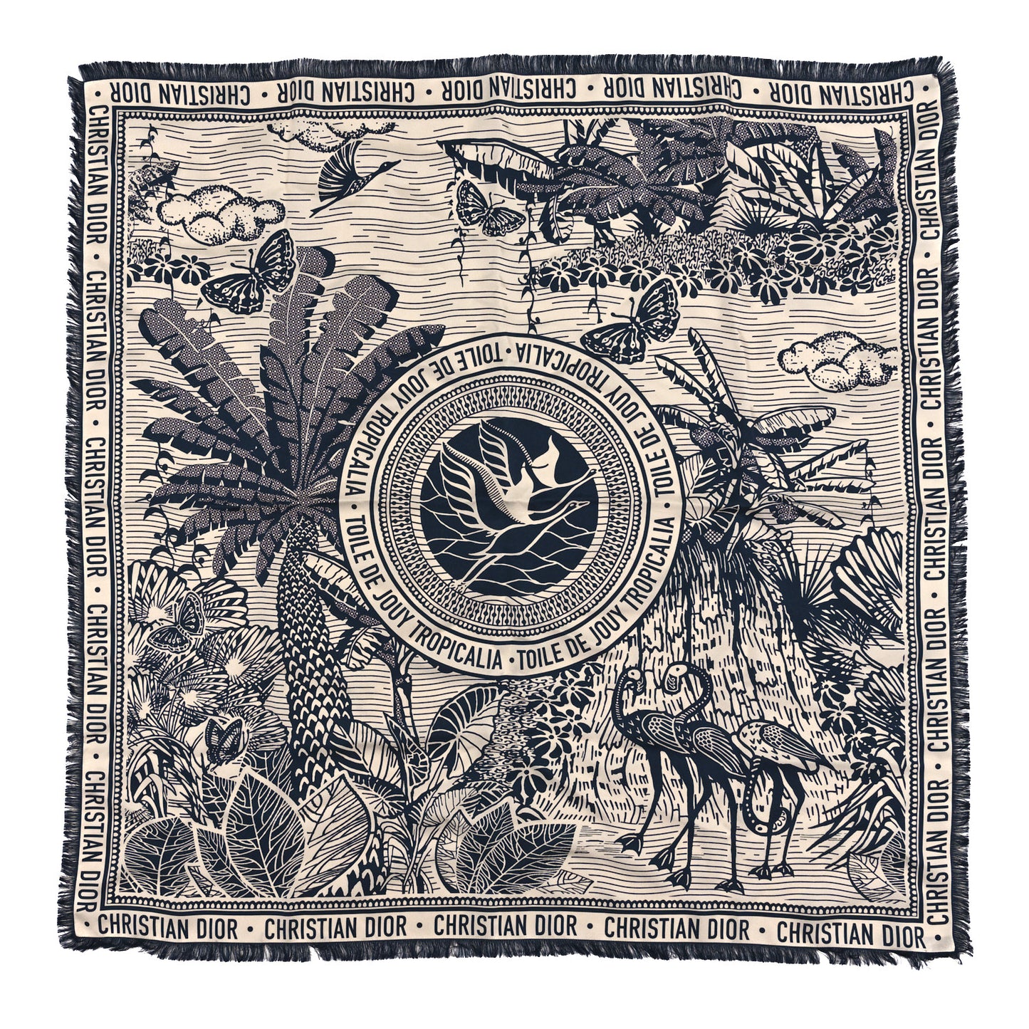 Silk Toile De Jouy Tropicalia Scarf Black White