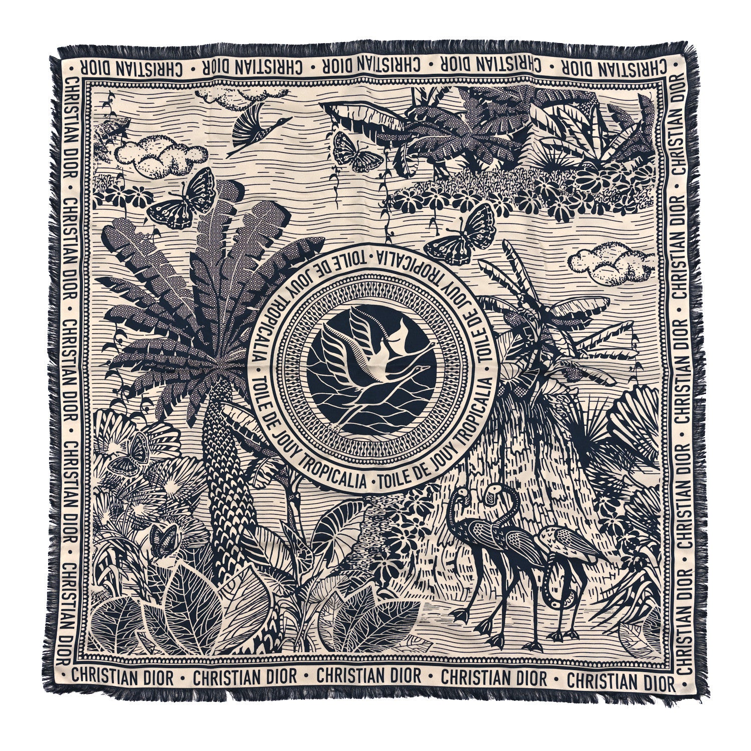 Christian Dior Silk Toile De Jouy Tropicalia Scarf Black White 1 of 3