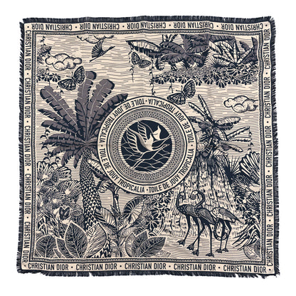 Christian Dior Silk Toile De Jouy Tropicalia Scarf Black White 1 of 3