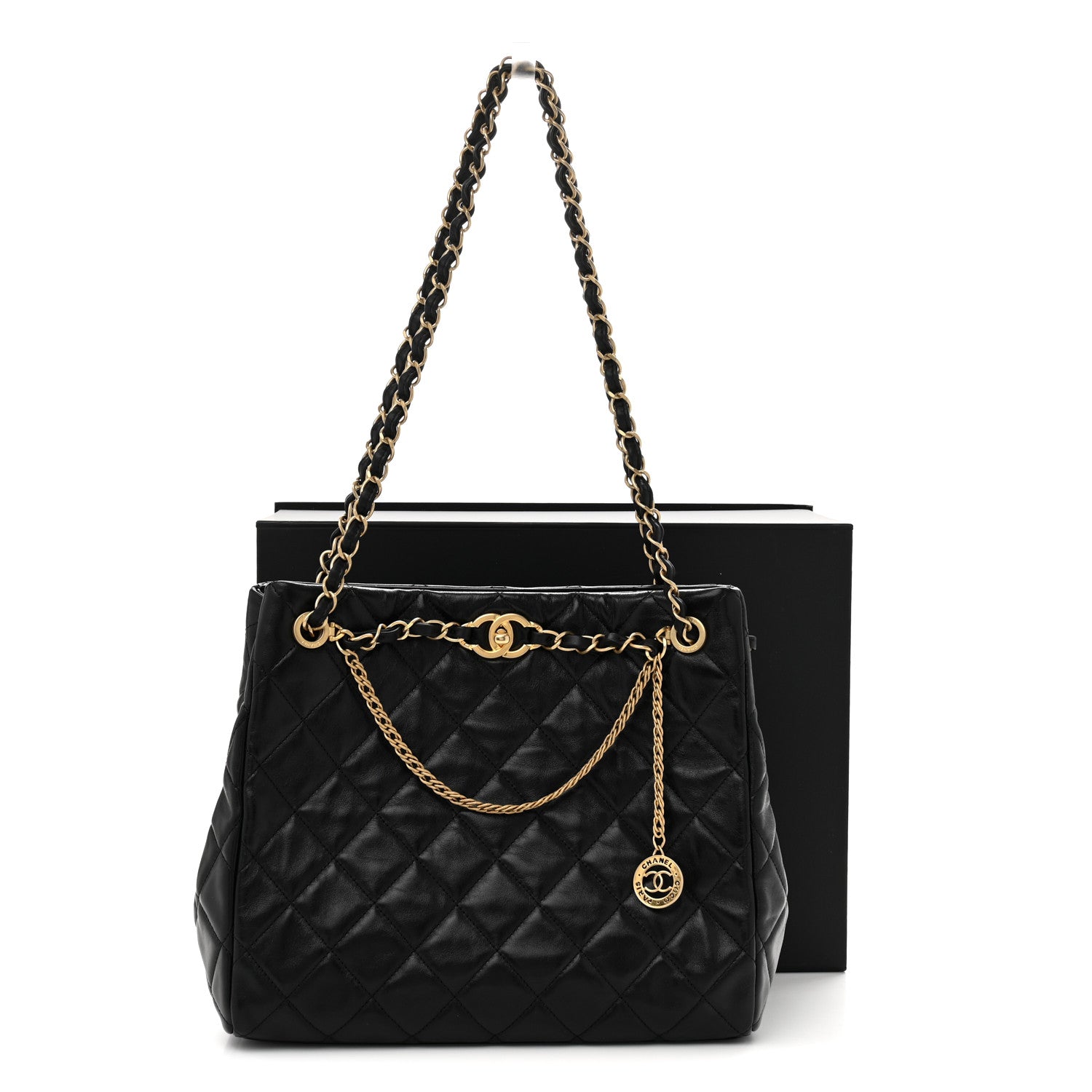 Chanel Shiny Calfskin Quilted Fancy Jewel Tote Bag Black 11 of 11