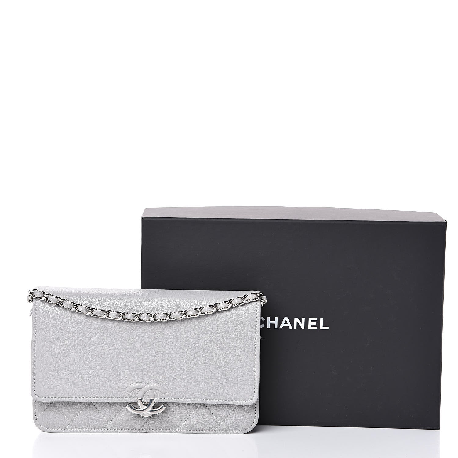 Chanel Grained Calfskin Quilted CC Box Wallet On Chain WOC Grey 12 of 12