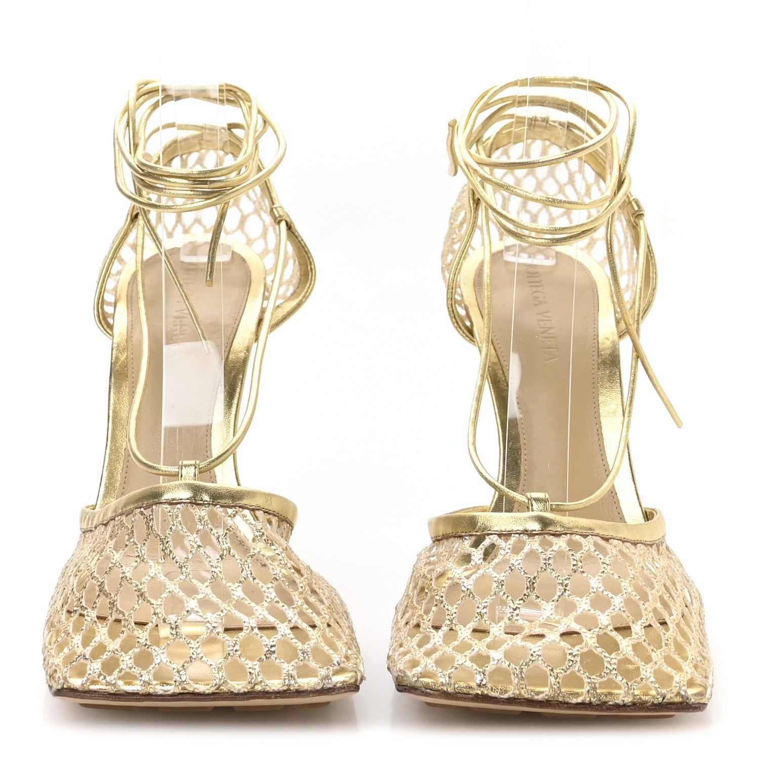Bottega Veneta Mesh Nappa Stretch Ankle Tie 90mm Sandals 39 Gold 3 of 7