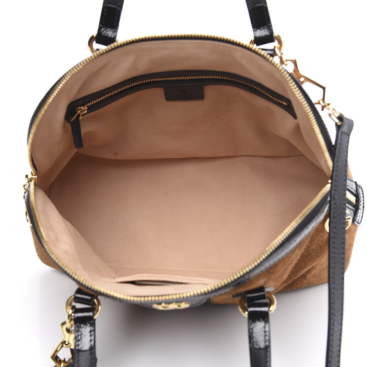 Suede Patent Web Medium Ophidia Top Handle Dome Bag Nocciola Black