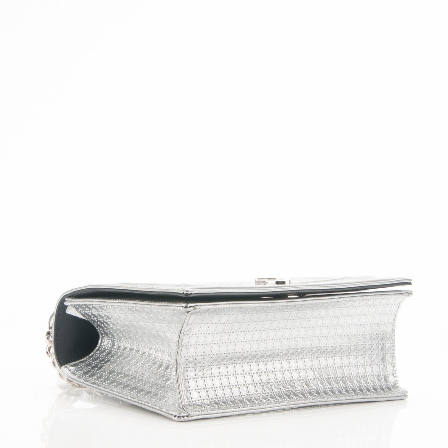 Metallic Patent Micro-Cannage Medium Diorama Flap Bag Silver