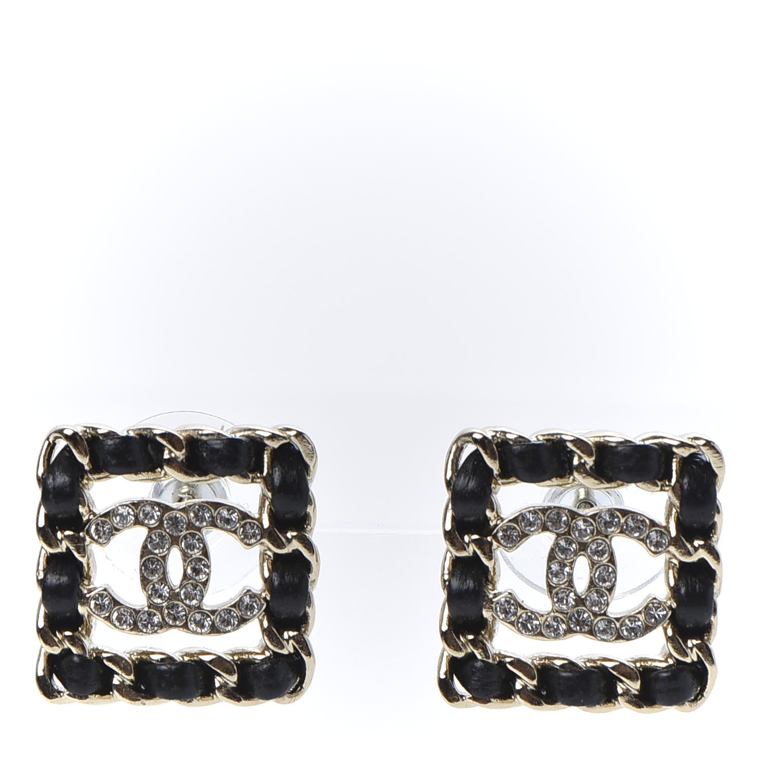 Chanel Crystal Lambskin Chain Sergeant Chanel Stud Earrings Black Gold 1 of 6