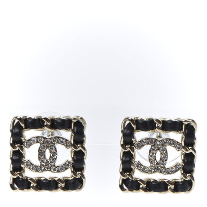 Chanel Crystal Lambskin Chain Sergeant Chanel Stud Earrings Black Gold 1 of 6