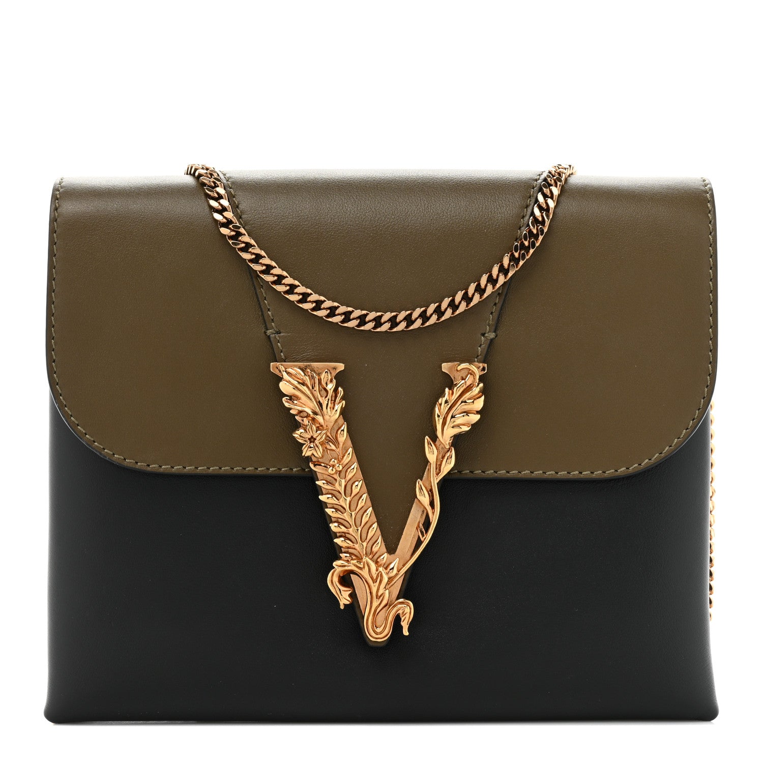 Versace Vitello Virtus Chain Clutch Black Khaki 1 of 12