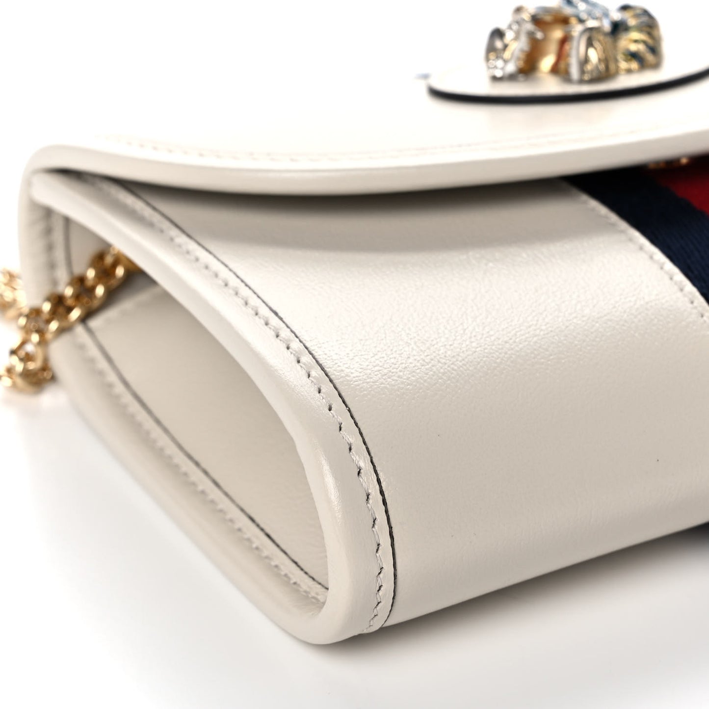 Textured Calfskin Web Mini Rajah Slim Flap Shoulder Bag Mystic White