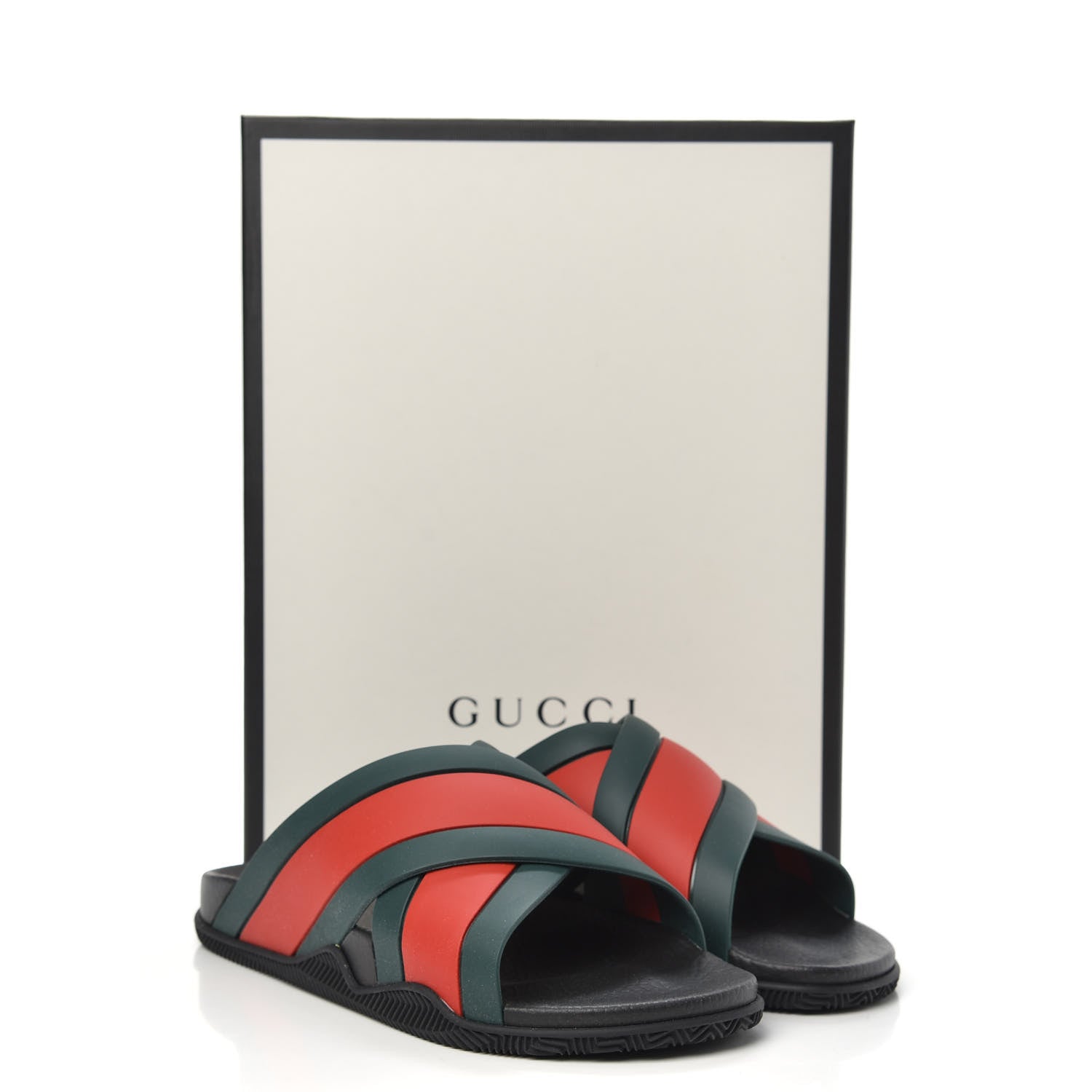 Gucci Rubber Web Mens Criss Cross Slide Sandals 9 Green Red 8 of 8
