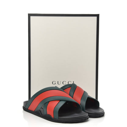Gucci Rubber Web Mens Criss Cross Slide Sandals 9 Green Red 8 of 8