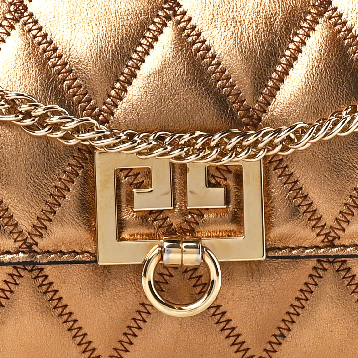 Givenchy Metallic Goatskin Quilted GV3 Mini Pocket Convertible Bag Gold 9 of 12