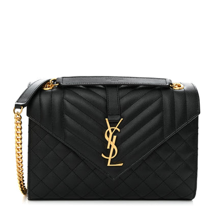 Saint Laurent Grain De Poudre Textured Mixed Matelasse Triquilt Medium Monogram Satchel Black 1 of 11