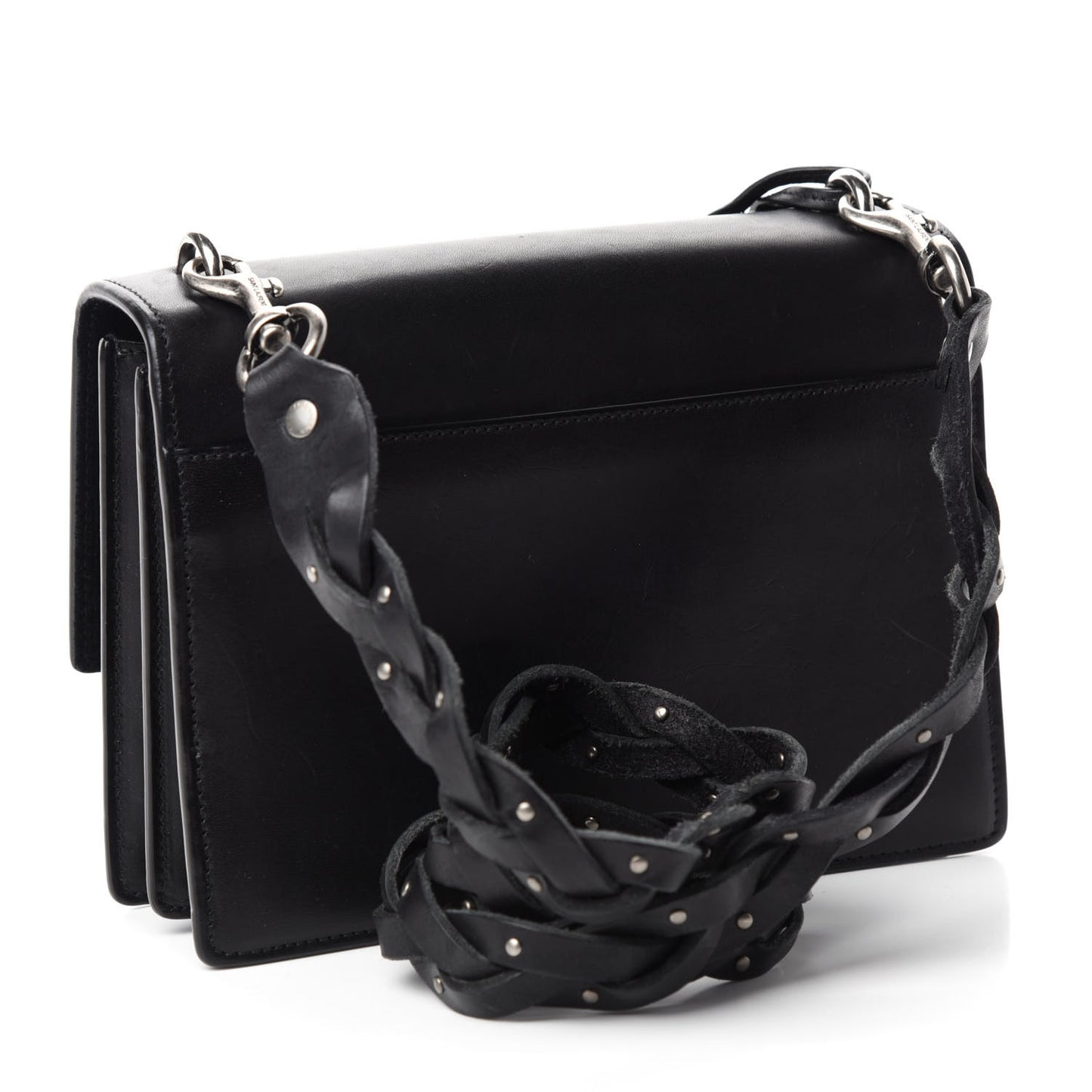 Calfskin Medium Monogram Sunset Shoulder Bag With Braided Strap Black