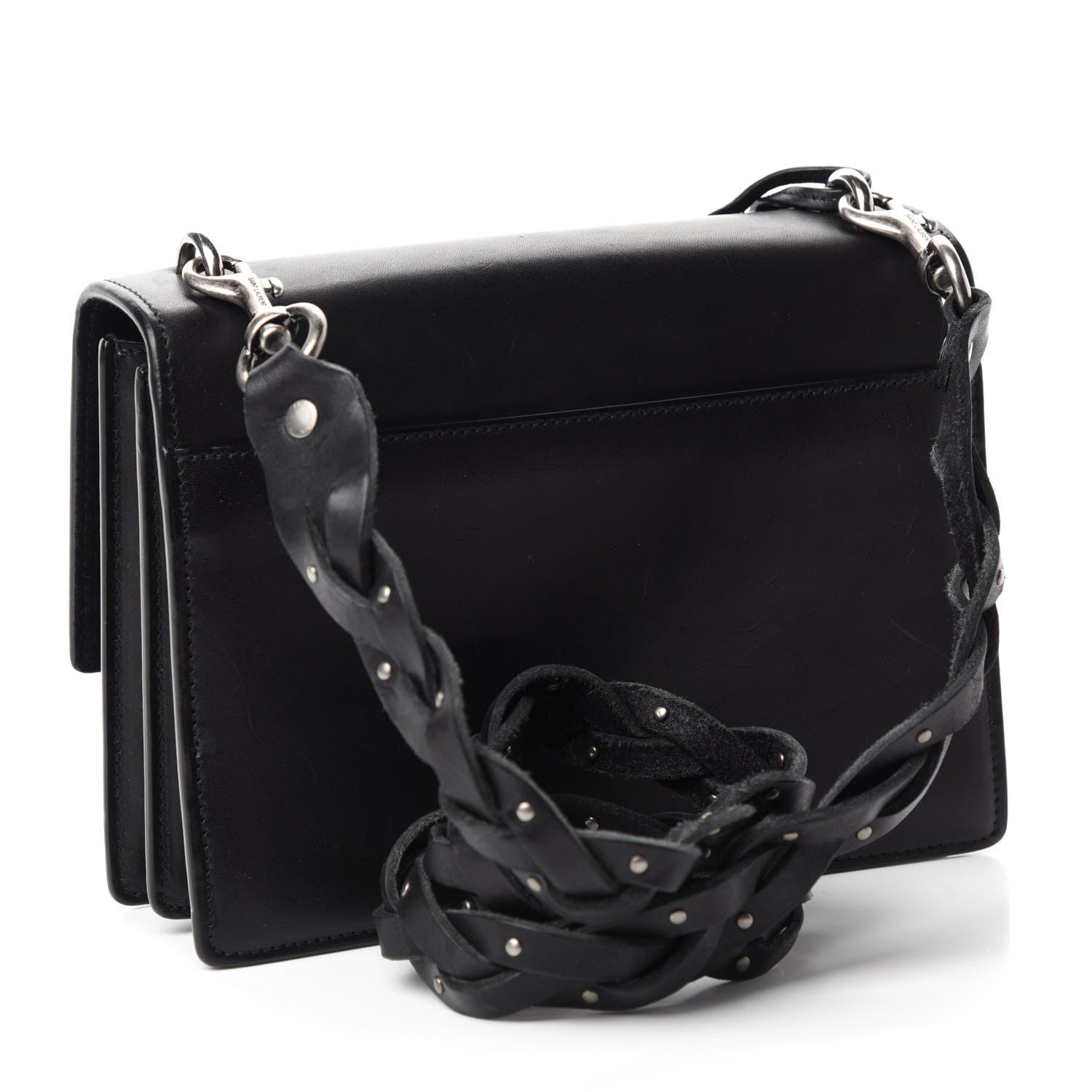 Saint Laurent Calfskin Medium Monogram Sunset Shoulder Bag With Braided Strap Black 3 of 14