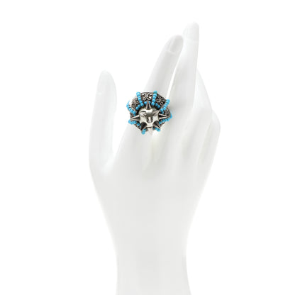 Gucci Pearl Beaded Spiked Ring 6.5 Silver Turquoise 2 of 8