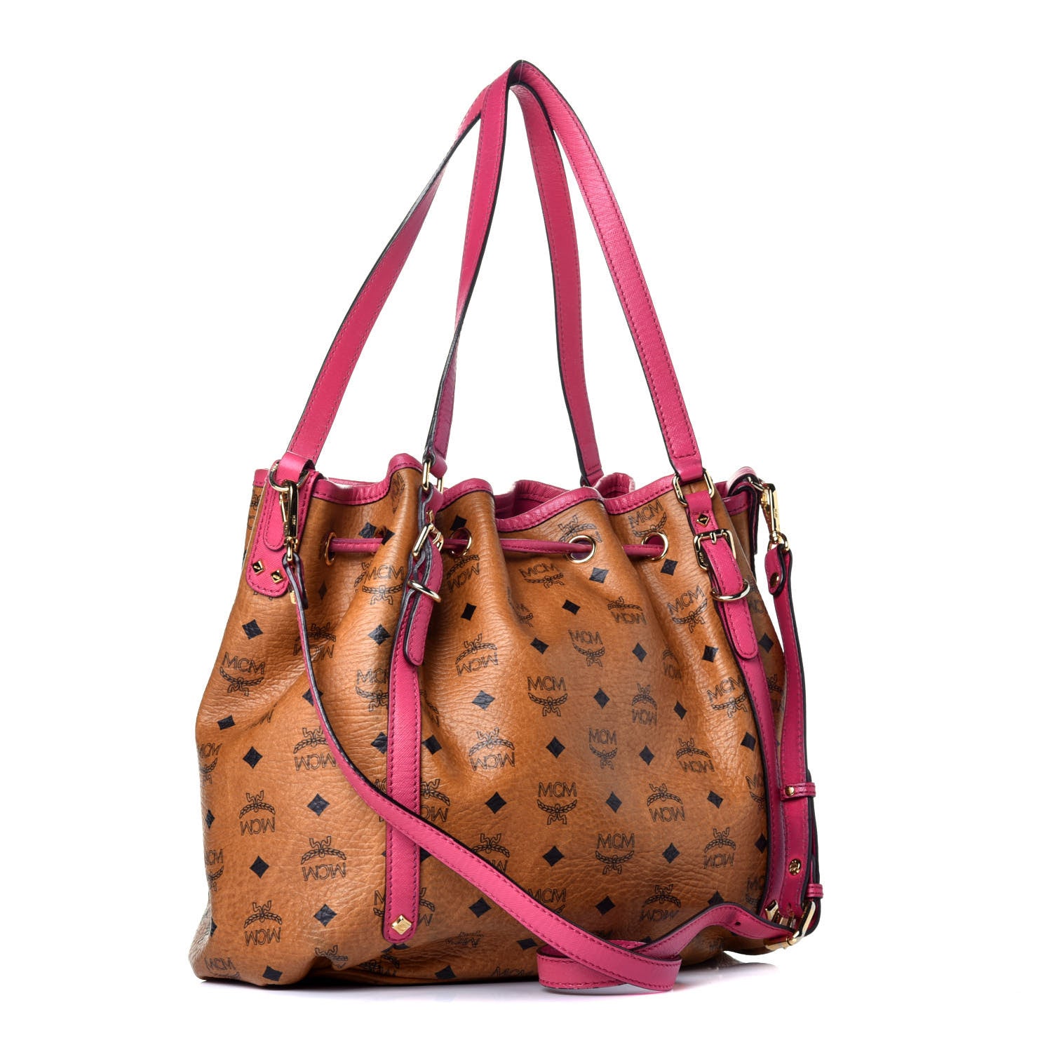 MCM Visetos Drawstring Shopper Cognac Pink 3 of 8