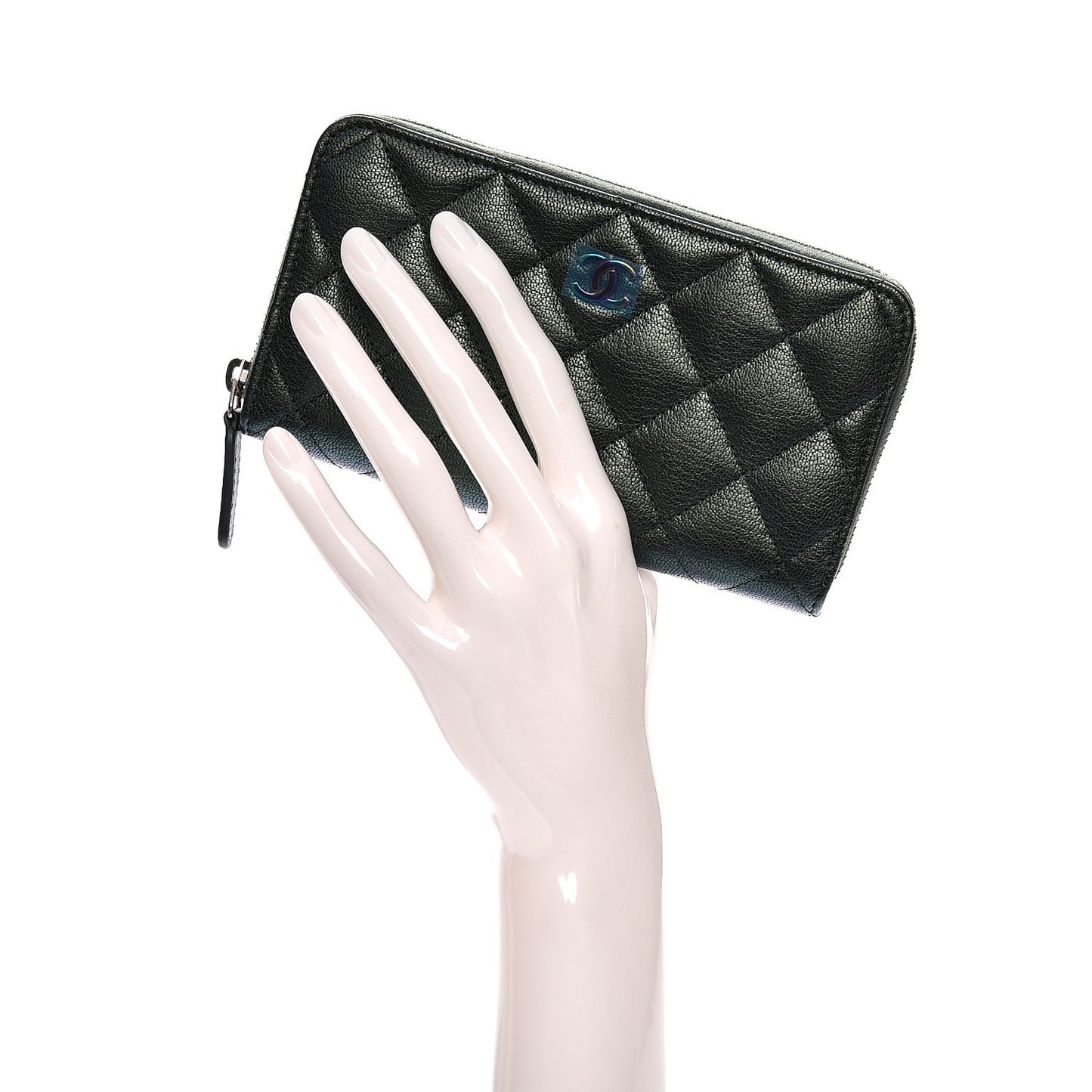 Iridescent Goatskin Quilted Small Zip Around Wallet Green